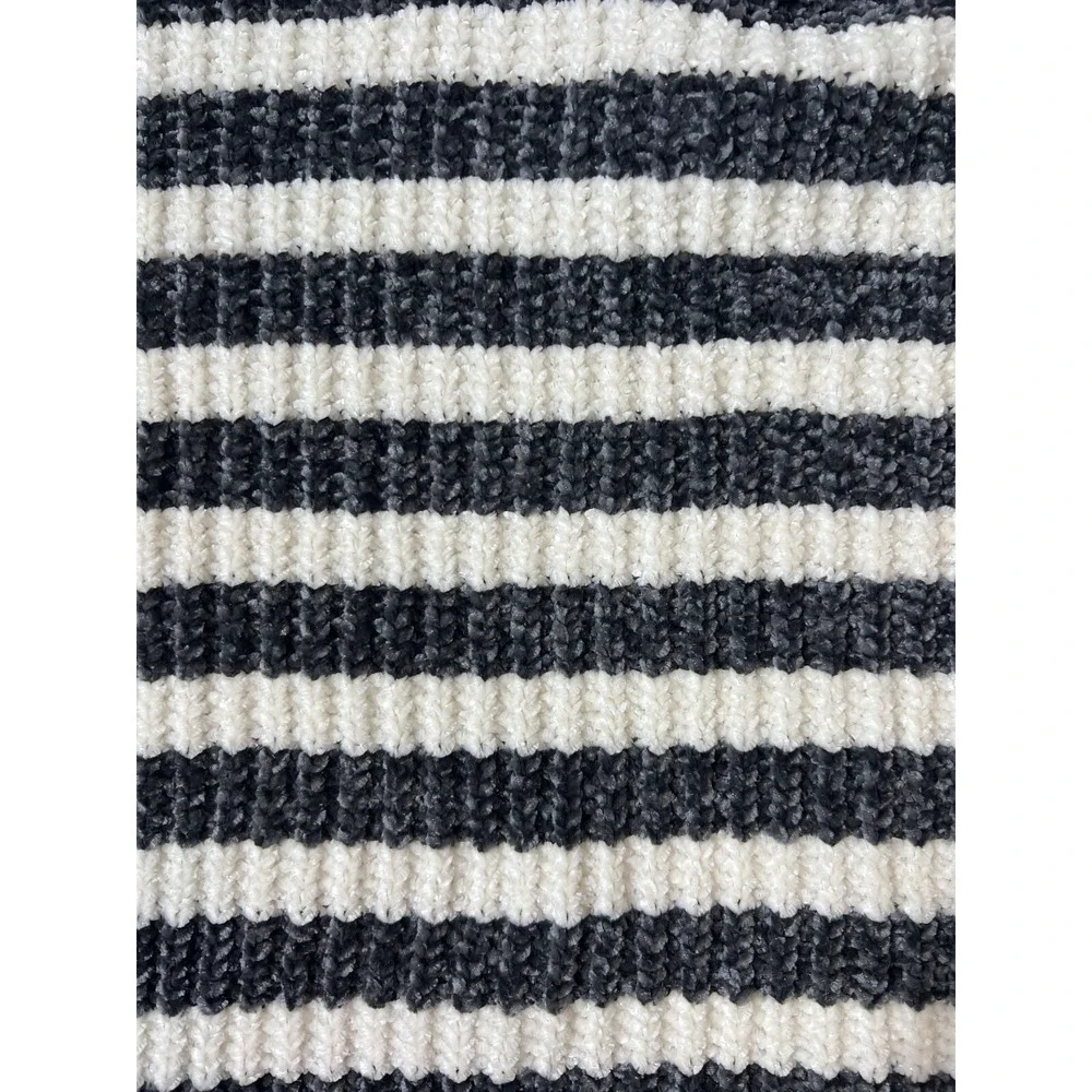 Justice Girls Chenille Hoodie Sweater Black White Striped Knit Size 14/16 L XL